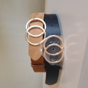 NWOT 2 pk Double O-Ring buckle Faux Leather Belts